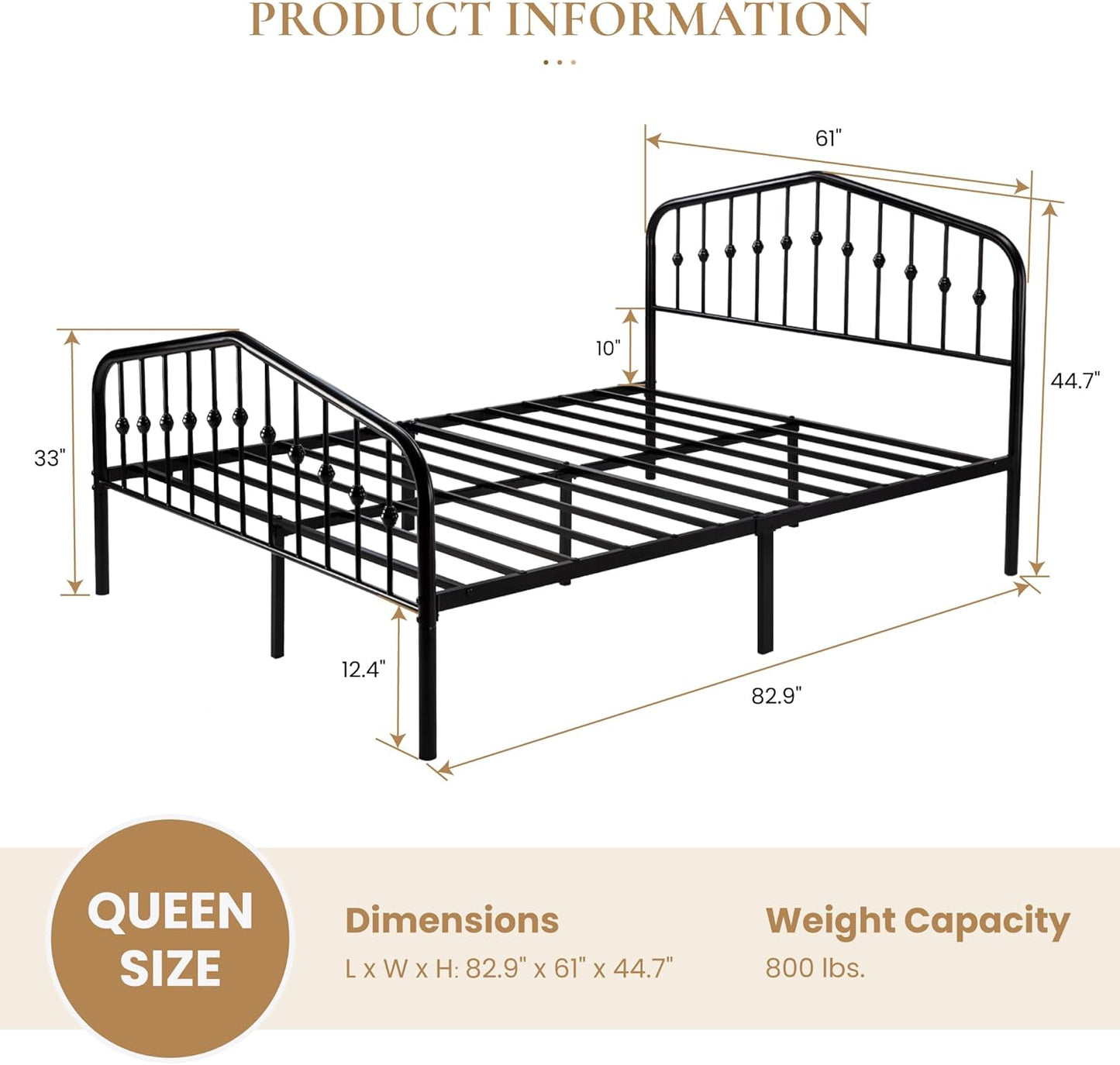 Queen Size Metal Platform Bed Frame with Victorian Style Wrought Iron-Art Headboard/Footboard, No Box Spring Required, Black