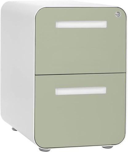 Stockpile 2 Drawer Mobile File Cabinet with Lock - under Desk Metal Filing Cabinet, Legal/Letter File Folders, Wheels and Stationary Feet, Pre-Assembled, Sage Green