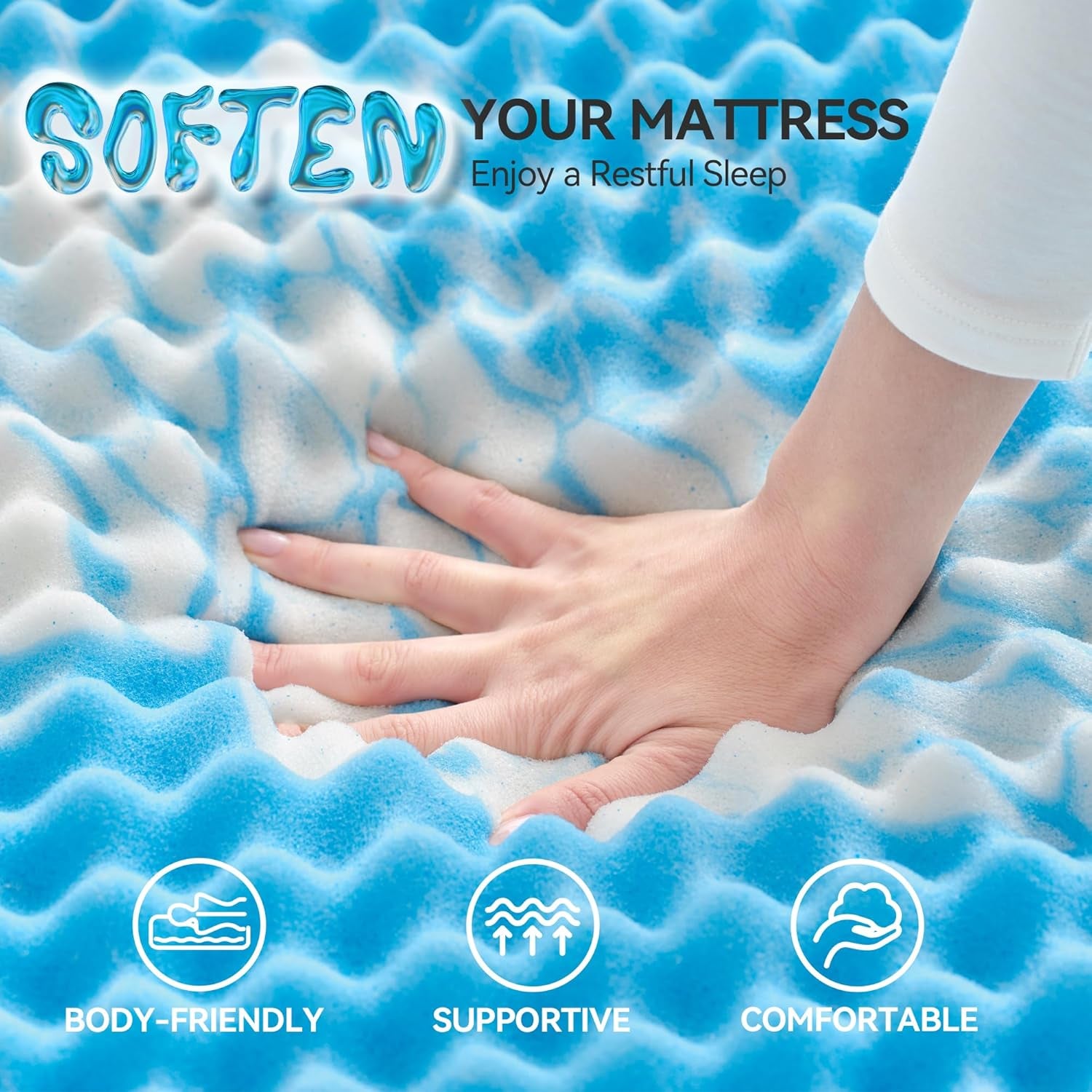 2 Inch Egg Crate Memory Foam Mattress Topper Twin Size, Soft Mattress Pad for Back Pain Relief, Bed Topper, Certipur-Us Certified, Blue
