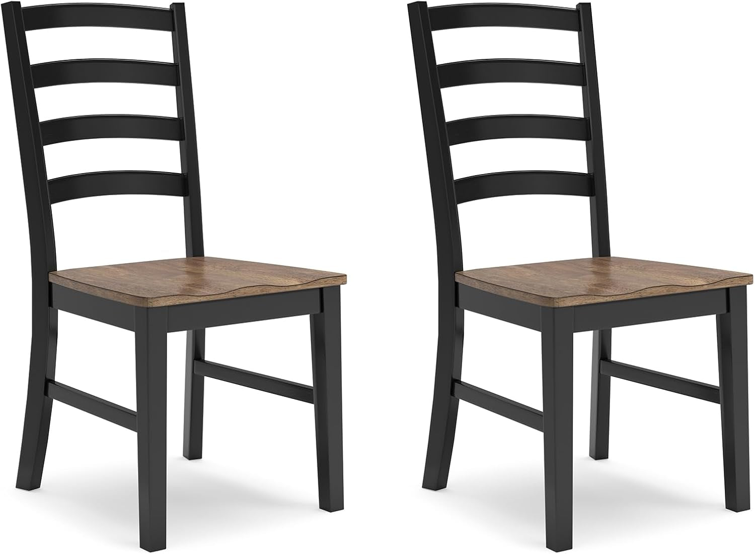 Signature Design by Ashley Wildenauer Dining Chairs Set of 2, Modern Ladderback Dining Chairs with Solid Wood Frame, Two-Tone Finish, Contoured Seat, Black/Brown