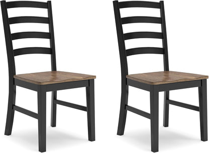 Signature Design by Ashley Wildenauer Dining Chairs Set of 2, Modern Ladderback Dining Chairs with Solid Wood Frame, Two-Tone Finish, Contoured Seat, Black/Brown