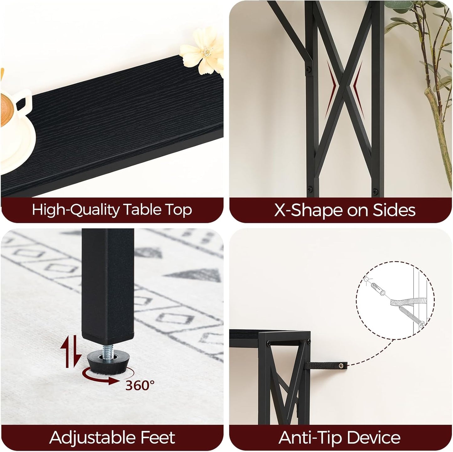 70.8'' Narrow Sofa Table with Charging Station, 2 Pack Skinny Console Table, Long Entryway Hallway Couch Table with Power Outlets, Black CTBK152E01S2