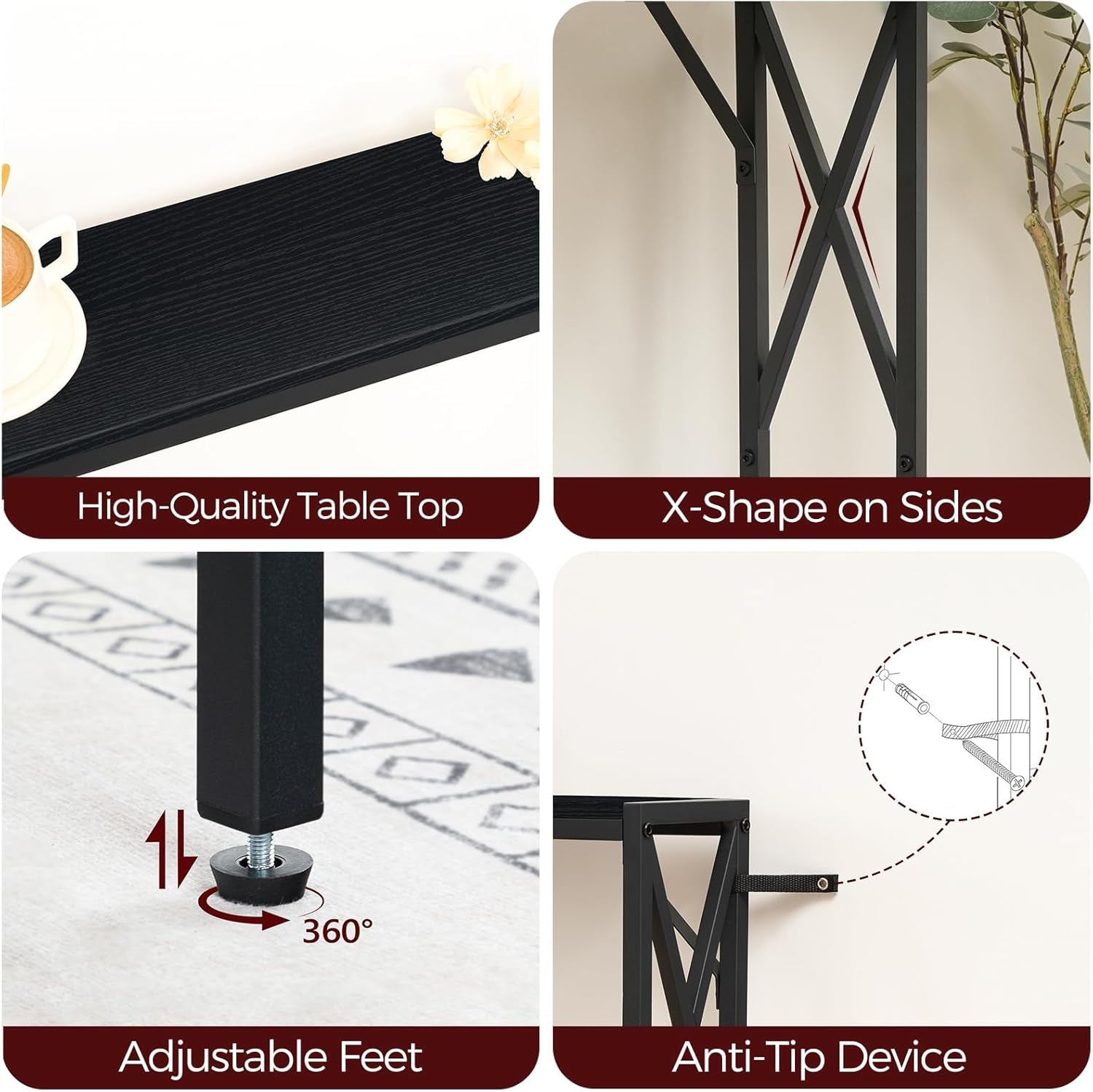 70.8'' Narrow Sofa Table with Charging Station, 2 Pack Skinny Console Table, Long Entryway Hallway Couch Table with Power Outlets, Black CTBK152E01S2