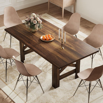 Dining Table for 6-8, 71" Long Large Wooden Farmhouse Kitchen Table with Thick Sturdy Frame, Rectangular Dining Room Dinner Table with Stable Triangular Legs for Kitchen,Office, Rustic Gray