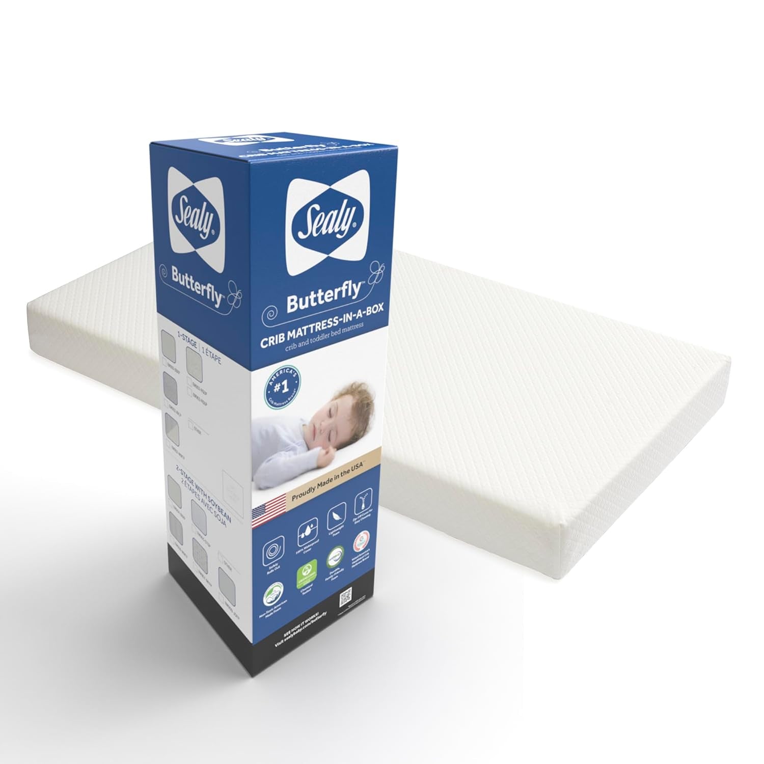 Butterfly Knit Breathable Crib Mattress, GREENGUARD GOLD Certified, Made in USA, Premium Foam, Washable Easy to Clean Cover, Toddler Bed Fit, Safety & Quality Tested, 52X28"
