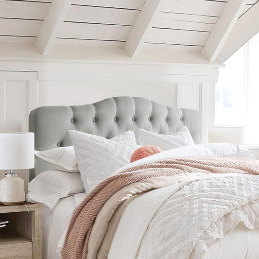 Givanna Adjustable Heigh Headboard with Linen Upholstery and Button Tufting for Bedroom,Queen,Dove Gray