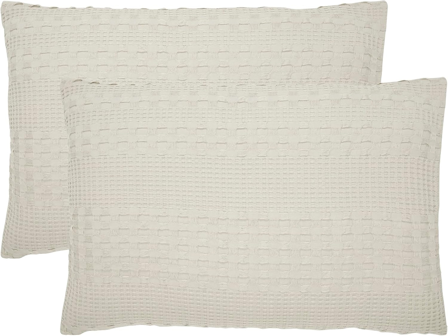 100% Cotton Waffle Weave Natural King Size Sham Set of 2 20X36, Decorative Throw Pillow Covers/Shams, Boho Farmhouse Bedroom Decor
