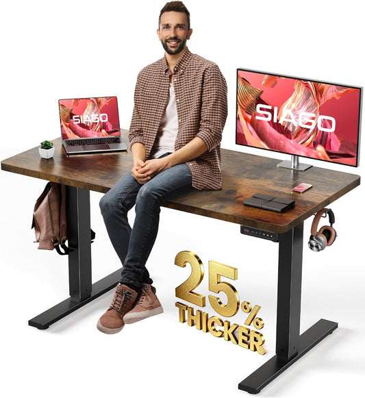 Electric Standing Desk Adjustable - 48 X 24 Inch Sit Stand up Desk with 0.8 Inch Thick Tabletop - Adjustable Height Table with 3 Memory Preset, Cable Management for Home Office