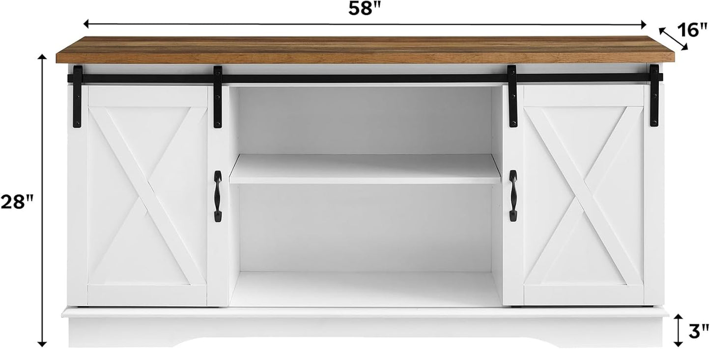 Richmond Modern Farmhouse Sliding Barn Door Stand for Tvs up to 65 Inches, without Fireplace, Rustic Oak