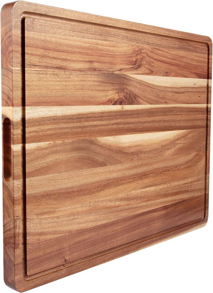 Large Acacia Wood Cutting Boards for Kitchen, 24 X 18 Inch Extra Large Wooden Cutting Board with Juice Groove, Reversible Butcher Block Cutting Board for Meat and Veggies