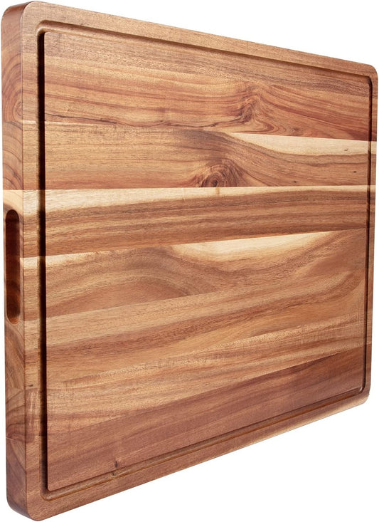 Large Acacia Wood Cutting Boards for Kitchen, 24 X 18 Inch Extra Large Wooden Cutting Board with Juice Groove, Reversible Butcher Block Cutting Board for Meat and Veggies
