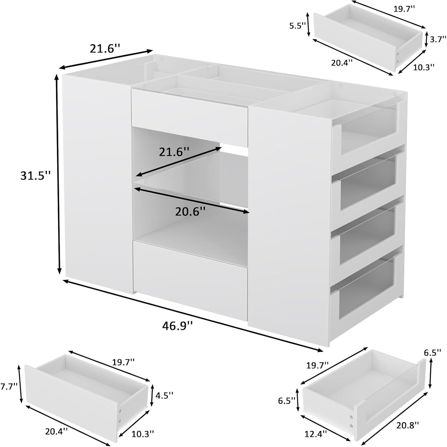 Closet Island with Drawers, Wardrobe Armoire Bedroom Island, Glass Display Shelf & 12 Drawers, White Dresser with Glass Top, Walk-In Closet Island for Bedroom, Cloakroom