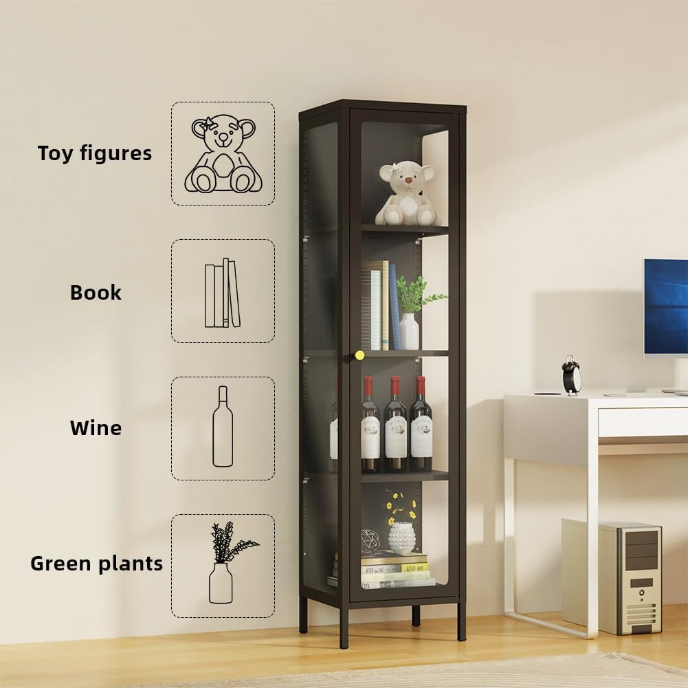 Display Cabinet with Glass Doors,4-Tier Curio Cabinet with Adjustable Shelves,Display Cases for Plant, Book Bathroom, Living Room, Collectibles Figure,Black