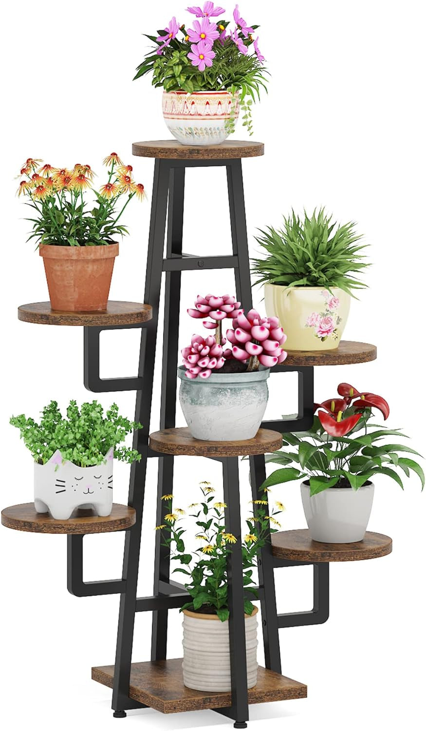 7 Tier Plant Stand Indoor for Multiple Plants, Wooden Corner Plant Pots Holder Rack Flower Stand Tall Shelf Planter Organizer for Living Room Balcony Garden, Rustic Brown