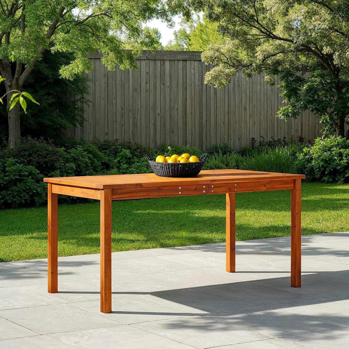 Dominica Contemporary Slatted Outdoor Dining Table, 34 Inch, Brown