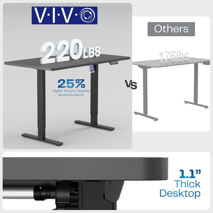 Electric 60 X 24 in Standing Desk, Memory Height Adjustment, 1B Series, Holds 220 Lbs, One-Piece Black Top, Black Frame, DESK-KIT-1B6B