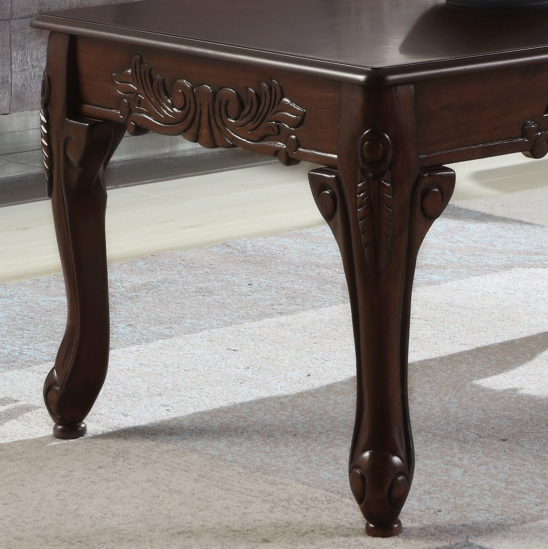 Traditional Ornate Detailing Wood Coffee Table, Dark Cherry