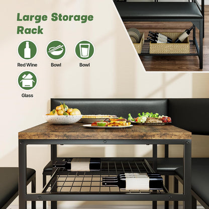 Kitchen Breakfast Nook Table Set with Soft Seat, Corner Dining Table Set for 4-6 People, Dining Room Sets for 4, Space Saving Kitchen Booth Seating with Table for Small Space, Coffee Brown