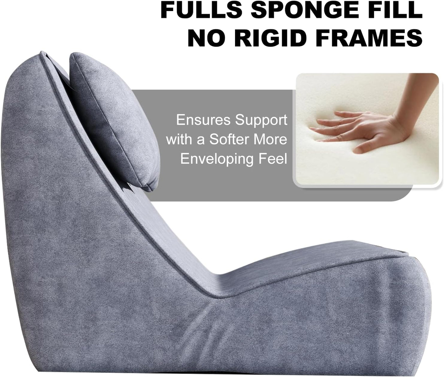 Giant Bean Bag Chair for Adults - Indoor Chaise Lounge with Neck Pillow & Ottoman, All-In-One Sponge Design, Comfy Floor Chair for Reading, Gaming, Napping, and Movies (Slategray)