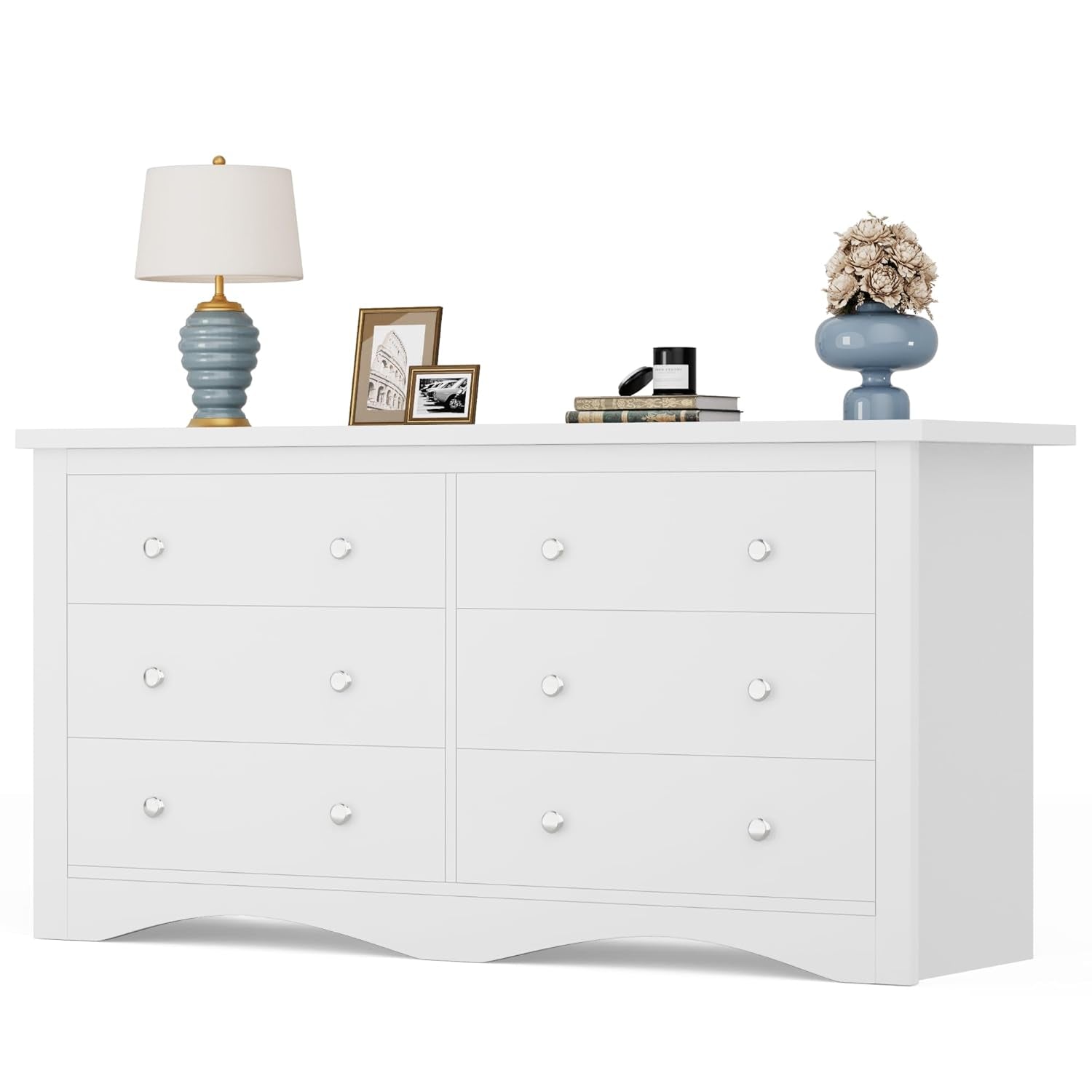 Dresser for Bedroom with 6 Drawers, Modern Chest of Drawers, Wooden Dressers, TV Stand for Living Room,Closet, Hallway (White)