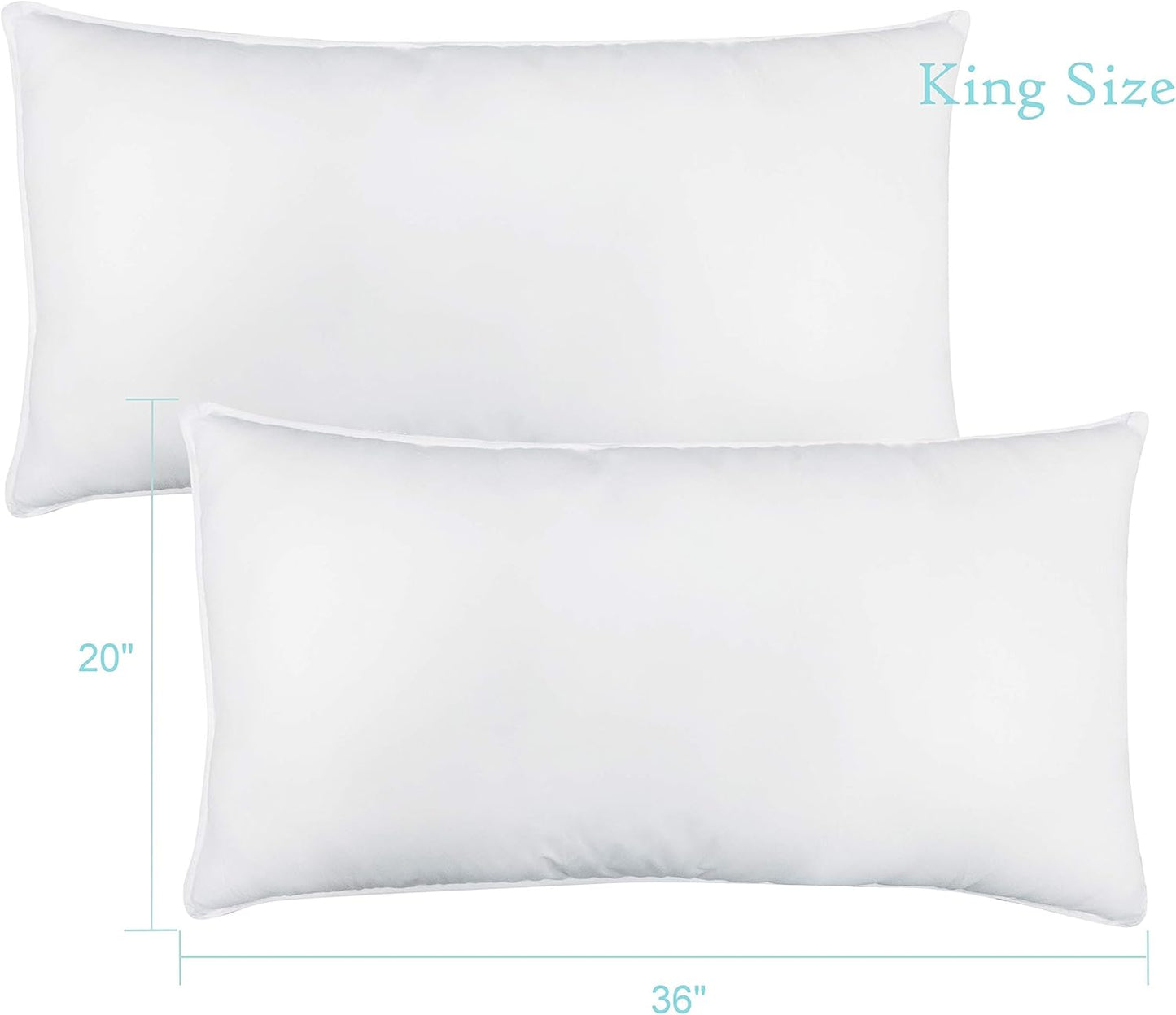Bed Pillow King Size Set of 2, Shams Insert 20 X 36 Inch, down Alternative Cooling Pillows for Stomach, Side or Back Sleeper