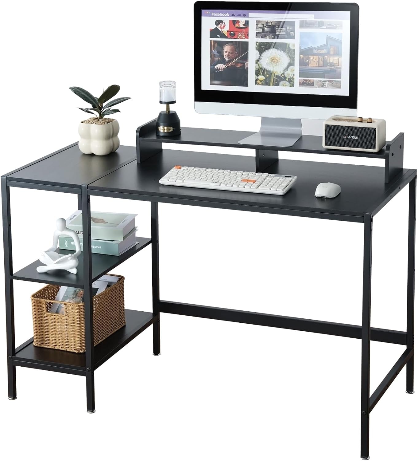 47-Inch Computer Desk with Storage Shelf - Your Ideal Black Gaming Desk for Bedrooms, Small Spaces, and Home Offices. This Modern Writing Desk Is Perfectly Suited for Pcs.