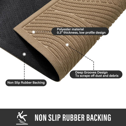 Sturdy Front Door Mat, Absorbent Muddy Dirt Resist Welcome Door Mats Outdoor Indoor, Stain and Fade Resistant, Non-Slip Backing Entry Mat Low Profile Doormat for Entryway, 29×17, Beige