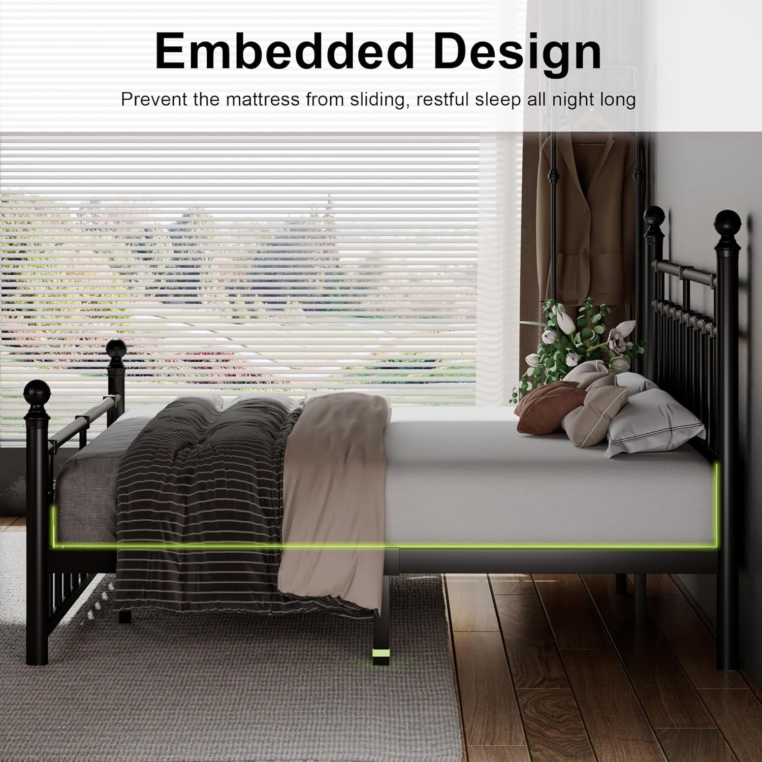 King Size Metal Platform Bed Frame with Victorian Classic Iron-Art Headboard & Footboard, Steel Slats Support, 12" under Bed Storage, No Box Spring Needed, Easy Assembly, Noise-Free, Black