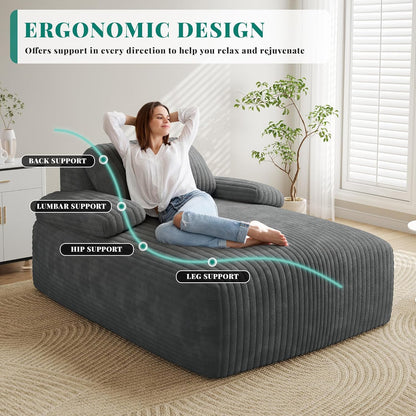 67"L X 48"W Chaise Lounge Chair Indoor, Oversized Corduroy Upholstered Boneless Sofa Bed, Deep-Seat Sleeper Couch, Reading Chair, Cloud Sofa Couch for Living Room, No Assembly Required, Grey