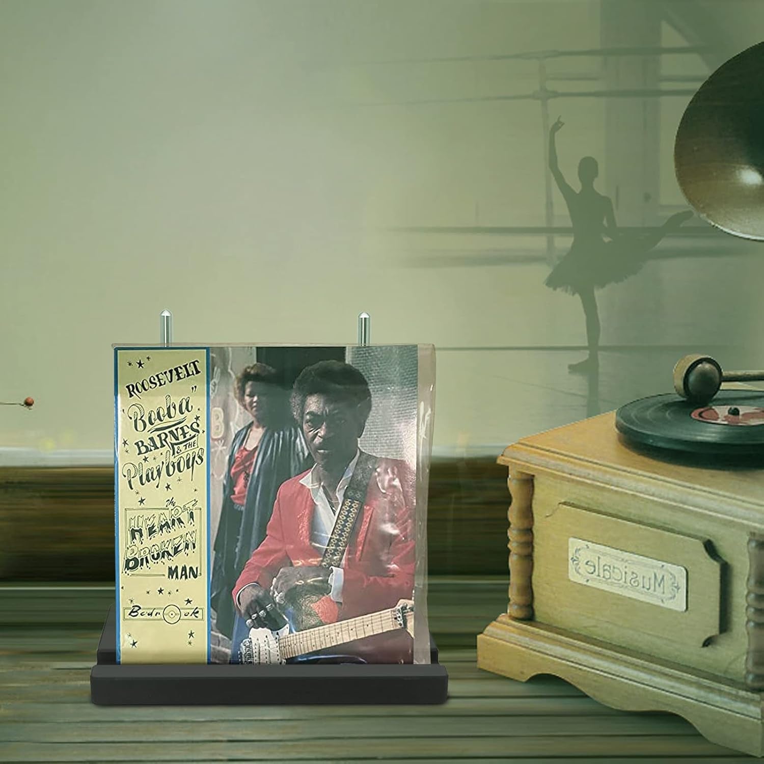 Tabletop Vinyl Record Holder - Display Now Playing, Holds Any Size Record - Doubles, Triple Gatefolds, Box-Sets (Black)