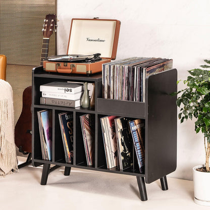 Record Player Stand, Large Record Player Table Cabinet with Open Vinyl Storage and Display Shelf Holds up to 350 Albums, Mid Century Wood Turntable for Living Room