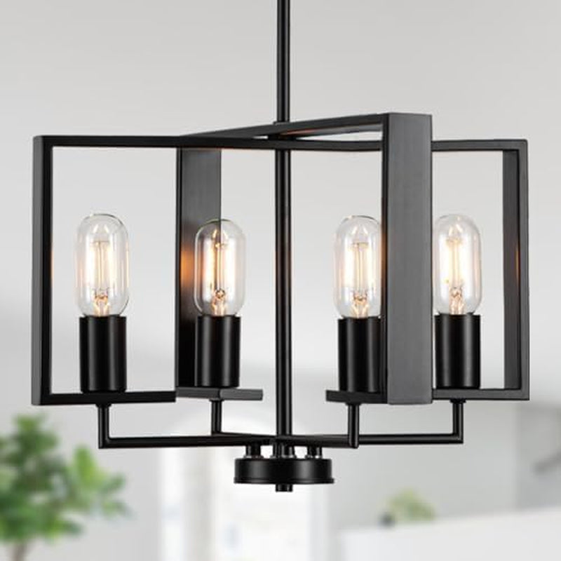 Modern Chandeliers for Dining Room, Black Farmhouse Chandelier, 4 Lights Industrial Pendant Light Fixture Adjustable Hanging Lights for Living Room Entryway Kitchen (Black, 16.14"【4 Lights】)