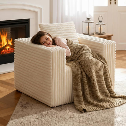 Single Sofa Foam Couch Sofa for Small Spaces, Giant Bean Bag Chair, Comfy Sofas with Removable Cover Furry Couch Pillows for Living Room, Bedroom, Apartment, Dorm, Office
