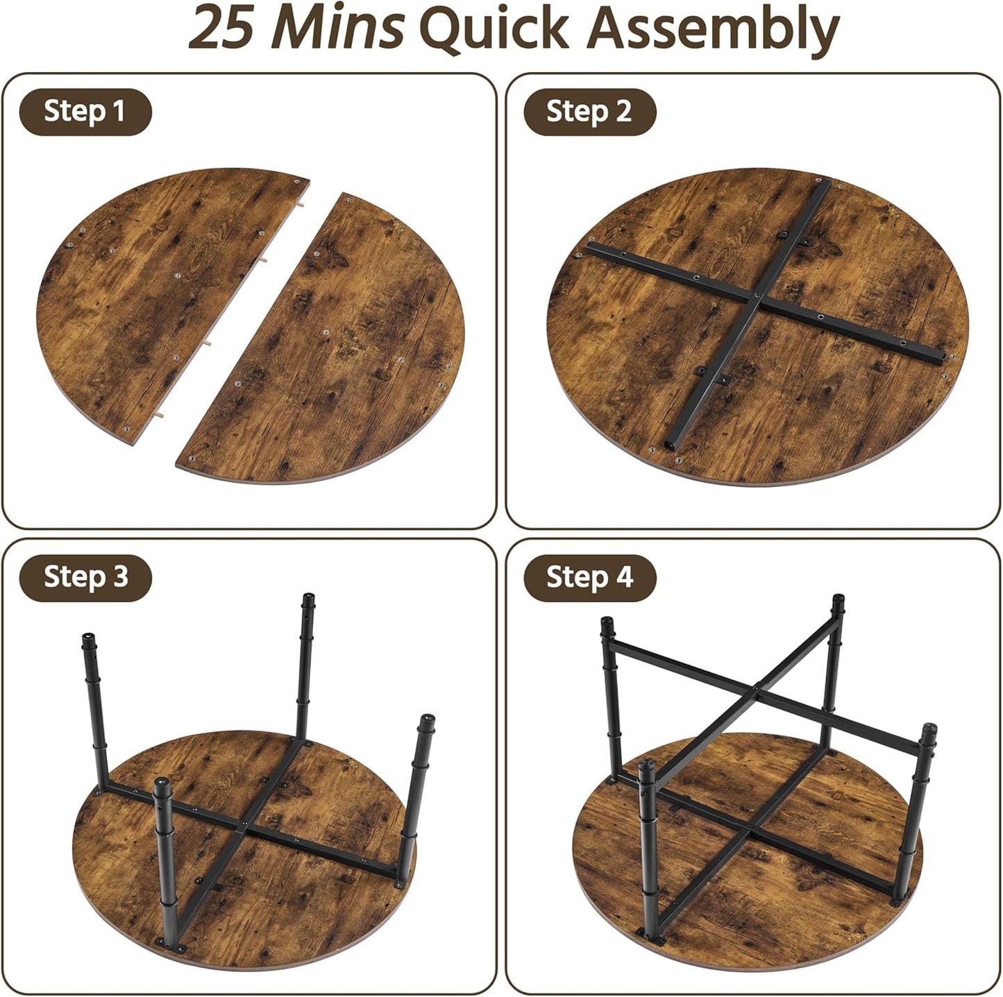 round Coffee Table, Small Coffee Table with Sturdy Metal Legs for Living Room, Rustic Wood Circle Tables Easy to Assemble, 31.5 X 17.7 Inches
