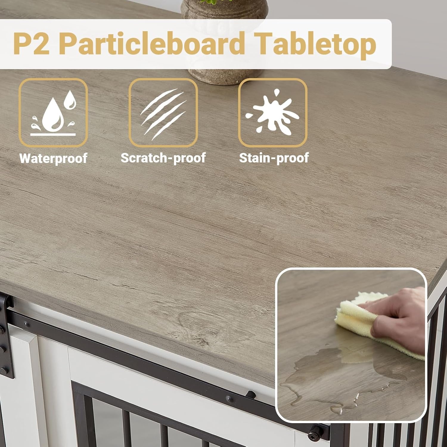 61" Double Dog Crate Furniture for 2 Dogs, Double Dog Kennel Furniture TV Stand with Divider, Furniture Style Wooden Crates for Large Medium Small Dogs Indoor White