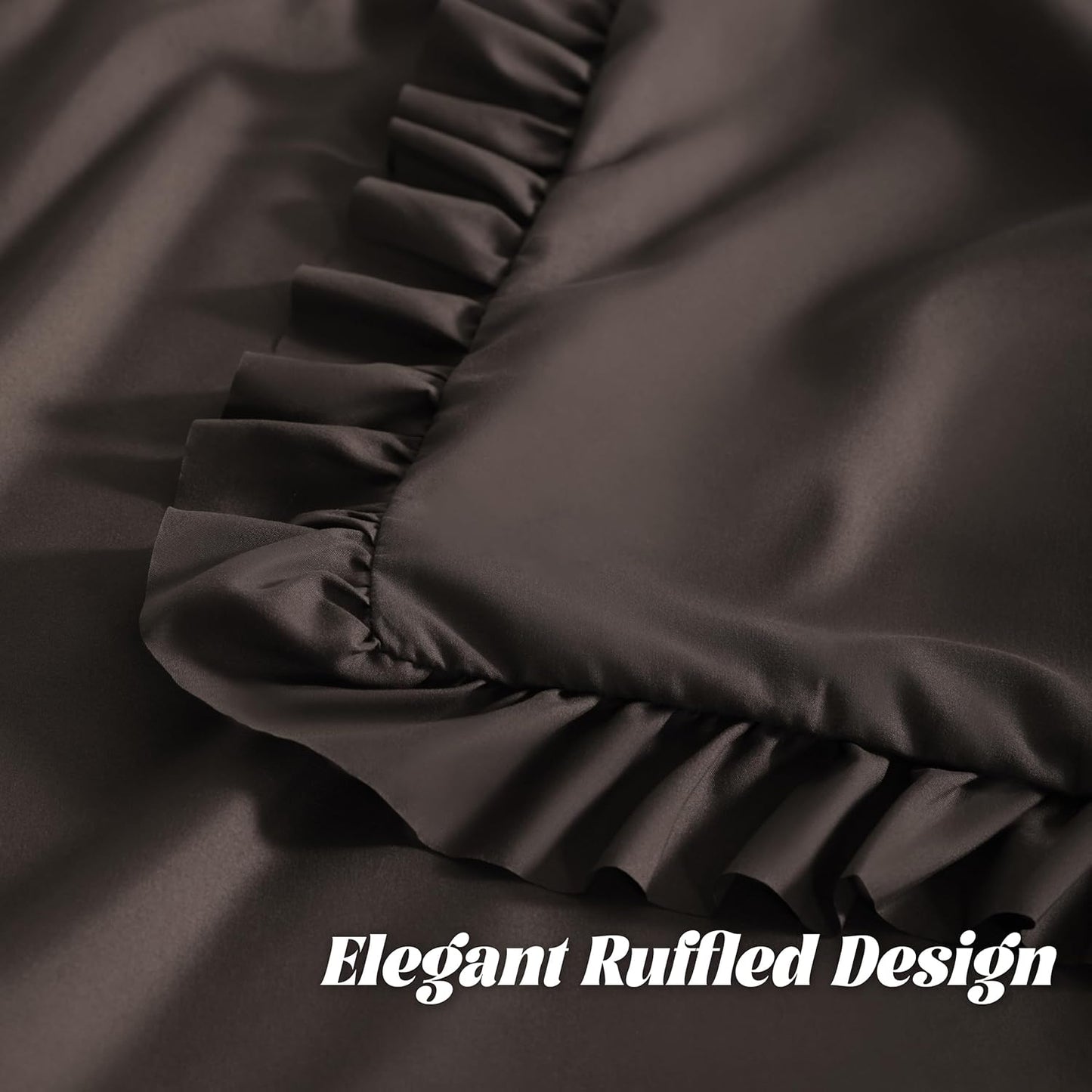 Ruffled Pillow Shams King 20X36 Set of 2, Brushed Microfiber Pillowcases with Envelope Closure, Soft Wrinkle-Resistant, Dark Brown
