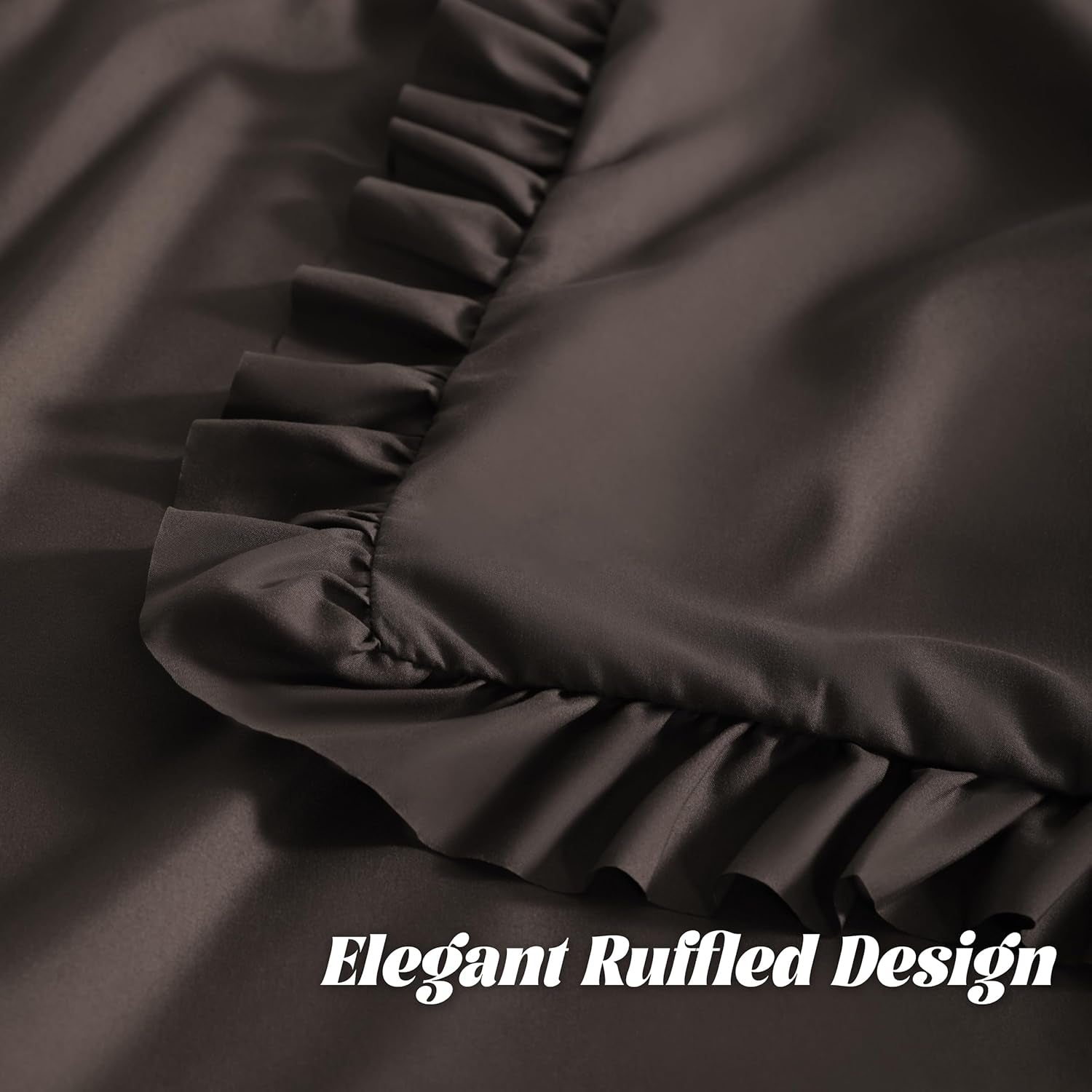 Ruffled Pillow Shams King 20X36 Set of 2, Brushed Microfiber Pillowcases with Envelope Closure, Soft Wrinkle-Resistant, Dark Brown
