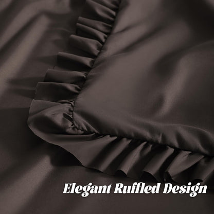 Ruffled Pillow Shams King 20X36 Set of 2, Brushed Microfiber Pillowcases with Envelope Closure, Soft Wrinkle-Resistant, Dark Brown