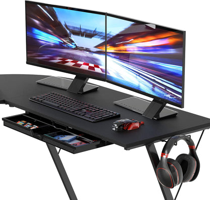 51 X 51 Inches Vista L-Shaped Desk with Monitor Stand and Drawer, Black