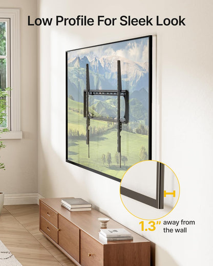 Heavy Duty Fixed TV Wall Mount Bracket for 60–120" Flat & Curved Tvs up to 300Lbs, 4× Load Tested, Ultra Slim 1.3" Low Profile, Max VESA 900X600, Quick-Release Lock, Fits 16"/18"/24" Wood Studs