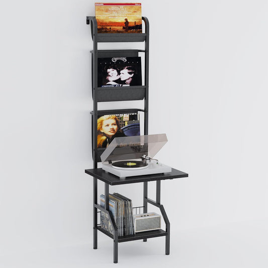 Record Player Stand with Vinyl Storage, Record Player Table Holds up to 200 Albums, 5-Tier Turntable Stand for Living Room, Black