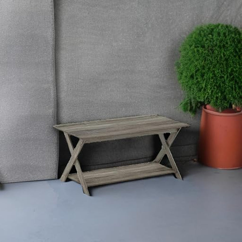 Modern Simplistic Criss-Crossed Coffee Table, 35.4 in X 19.6 in X 16 In, French Oak Grey