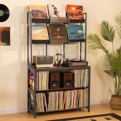 Extra Large Record Player Stand, Vinyl Record Stand Hold up to 600 Albums, Turntable Stand with Record Display Shelf, Record Player Table for Living Room Bedroom Music Room Studio, Rustic Brown
