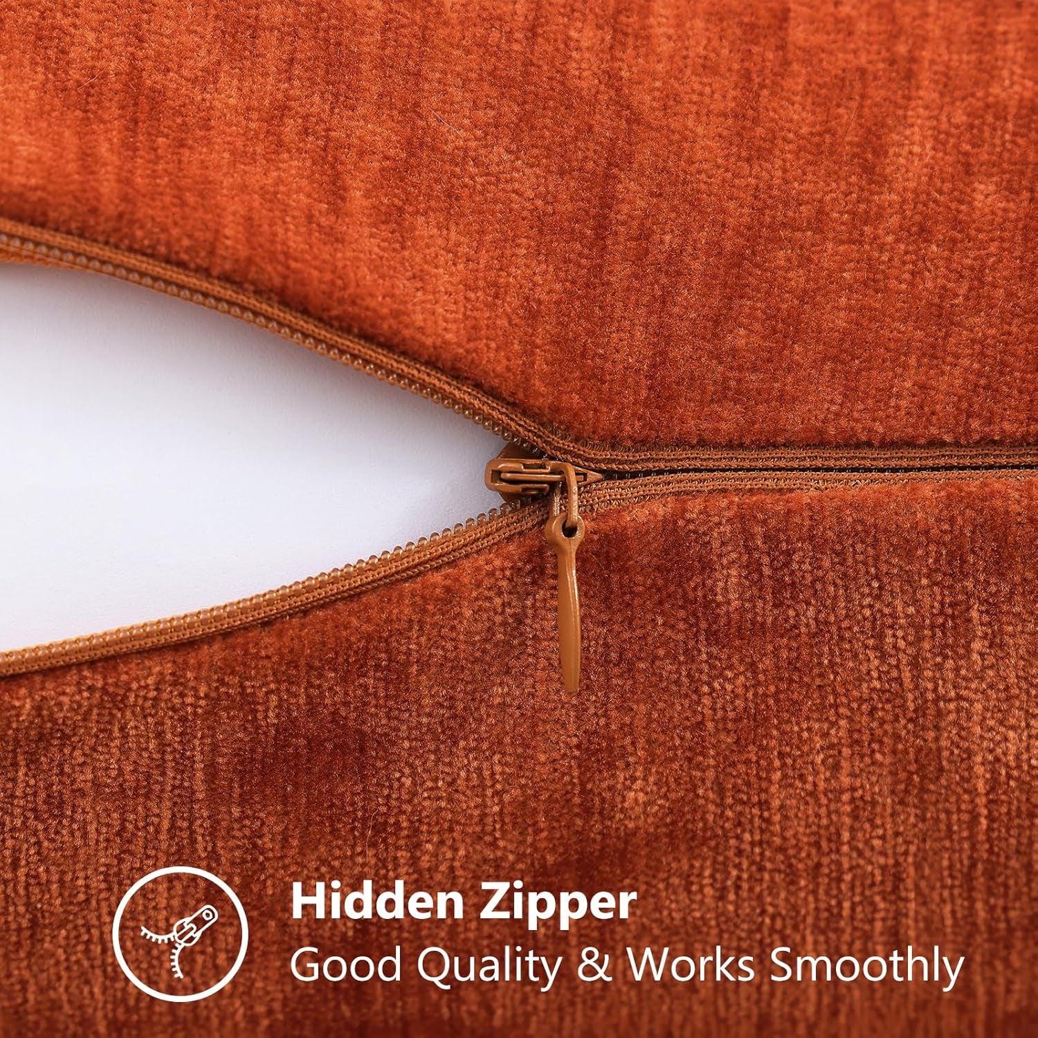 Chenille Rust Fall Throw Pillow Covers 20X20 Inch Set of 2, Decorative Soft Couch Pillow Covers Solid Dyed Accent Farmhouse Neutral Square Pillow Cases for Sofa Bed Living Room