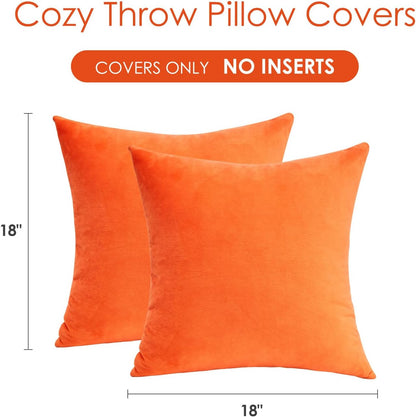 Fall Orange Throw Pillow Covers Decorative Velvet Set of 2 18X18 Inch Pillow Covers, Soft Burnt Orange Pillowcases for Couch Sofa Bed Living Room, Farmhouse Boho Decor, Accent Cushion Covers