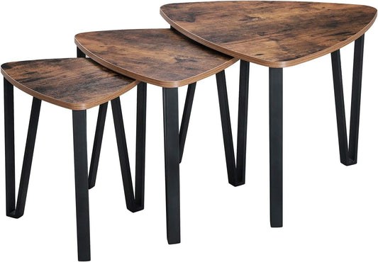 Nesting Coffee Tables, End Tables Set of 3 for Living Room Bedroom, Industrial Small Stacking Side Tables with Metal Frame for Couch, Rustic Brown and Black ULNT13X, 23.1 X 23.1 X 17.7 Inches