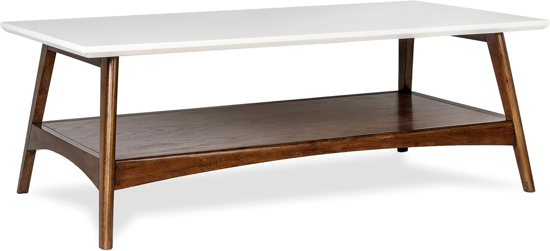 Rectangular Wood Coffee Table with Solid Wood Frame & Legs, Living Room Coffee Tables with Storage Shelf, Accent Furniture for Living Room, Minimalist Decor - Off-White / Pecan Parker