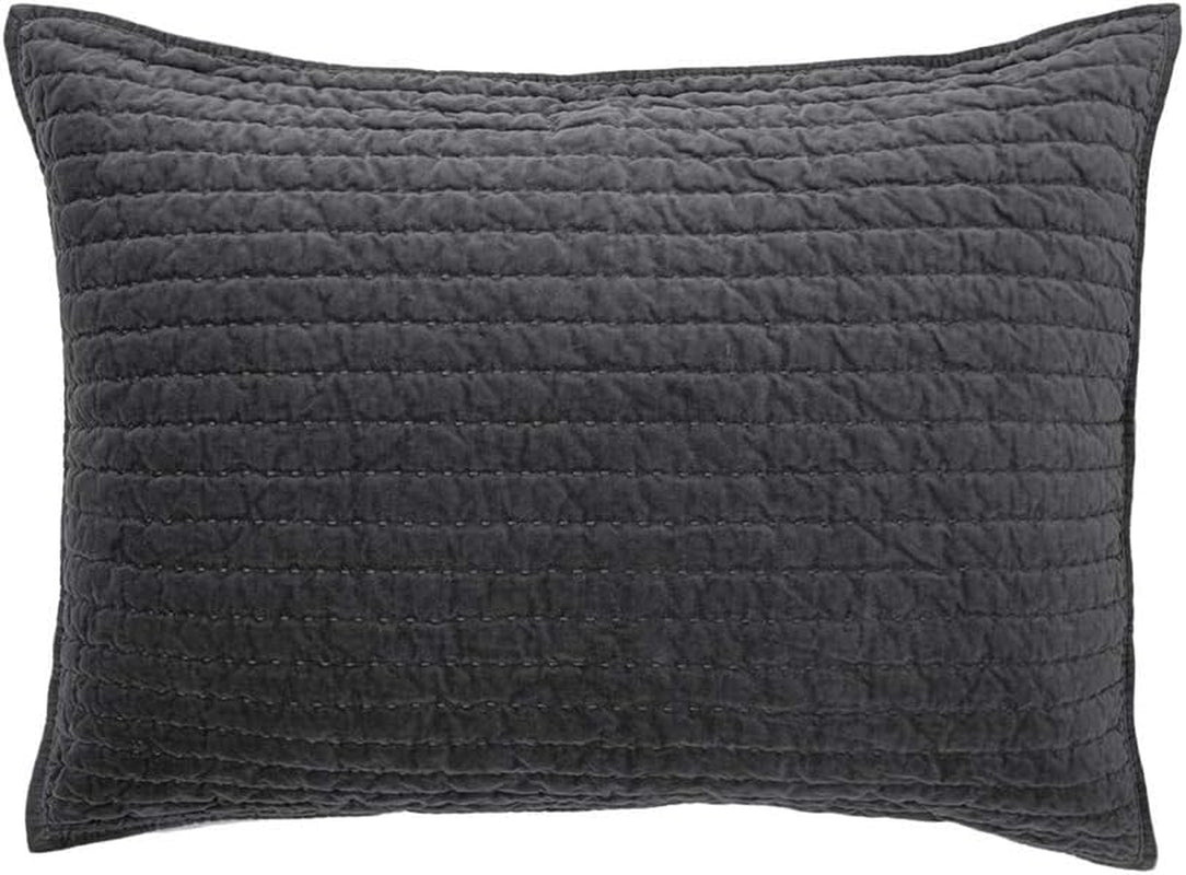 Bed Pillow Sham Royal Cotton Velvet Pic-Stitch Standard Pillow Sham - 20'' X 26'', Grey, 1 Piece