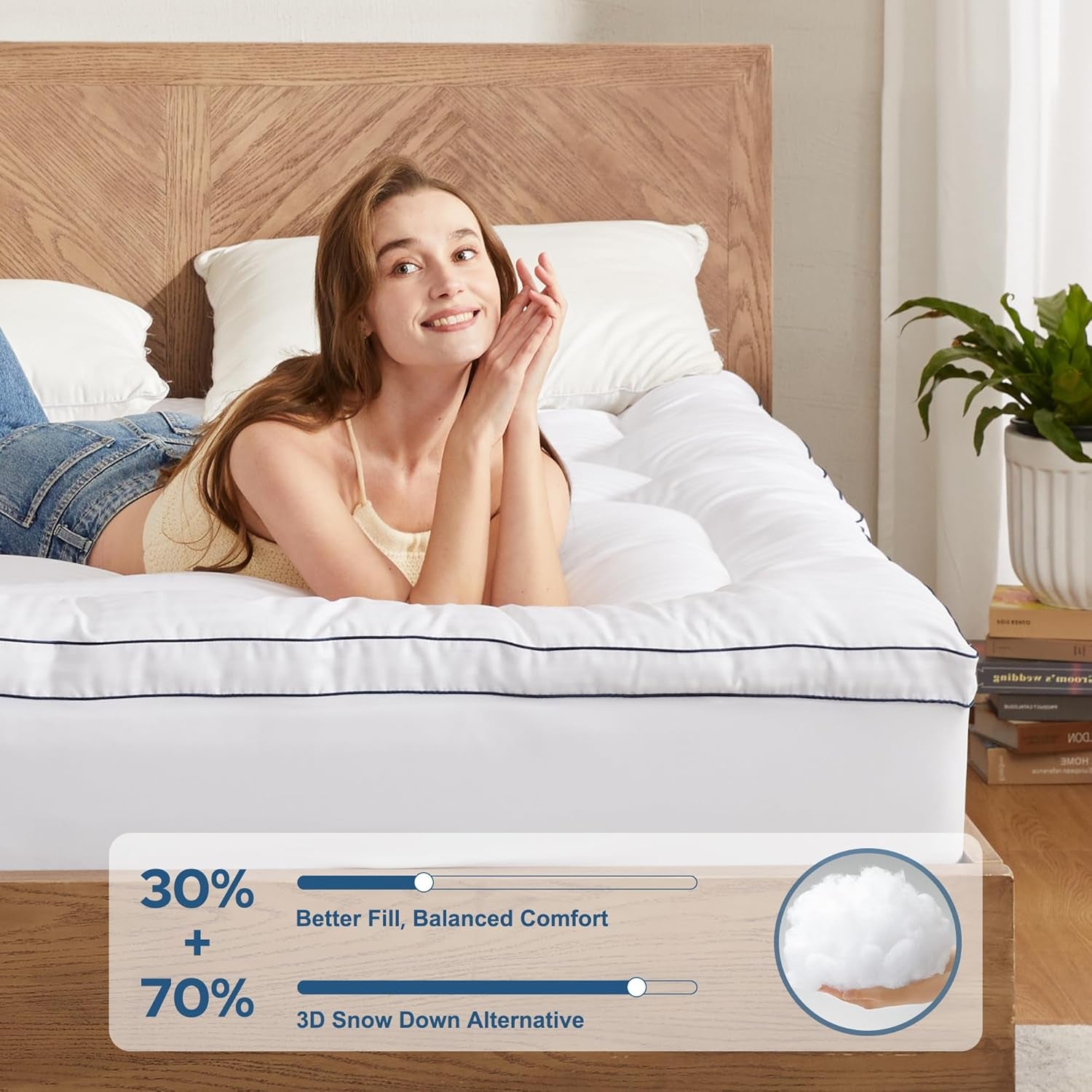 Queen Mattress Topper, Thick Pillow Top Bed Cover for Back Pain Relief, Soft Mattress Pad with Deep Pockets 6-18 Inch