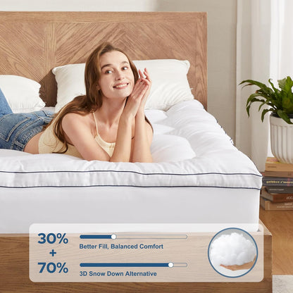 Queen Mattress Topper, Thick Pillow Top Bed Cover for Back Pain Relief, Soft Mattress Pad with Deep Pockets 6-18 Inch